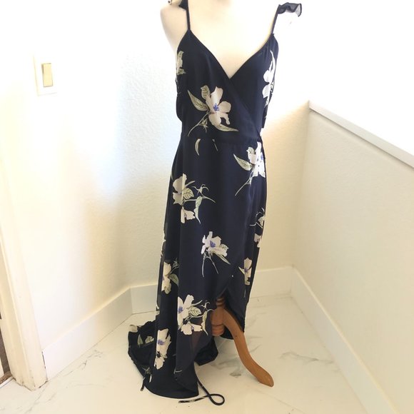 Lulus All Mine Navy Blue Floral Print High-Low Wrap Dress size M bridesmaid - Picture 9 of 13
